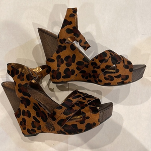 💜SAM ELDELMAN PLATFORM SANDALS A-Katrice Leopard Fue‎ Open Toe Heels Size 8.5
